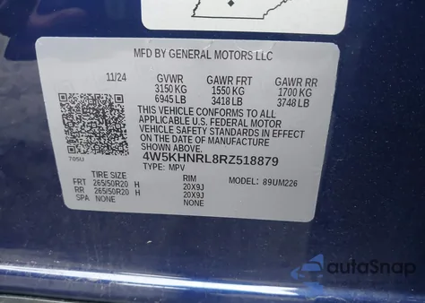 2024 Acura Zdx A-Spec z USA, uszkodzony, nr VIN 4W5KHNRL8RZ518879